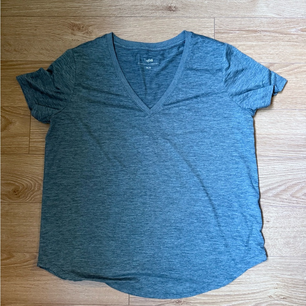 REITMANS HYBA Essentials Heather Blue Green V-Neck Women's Tee